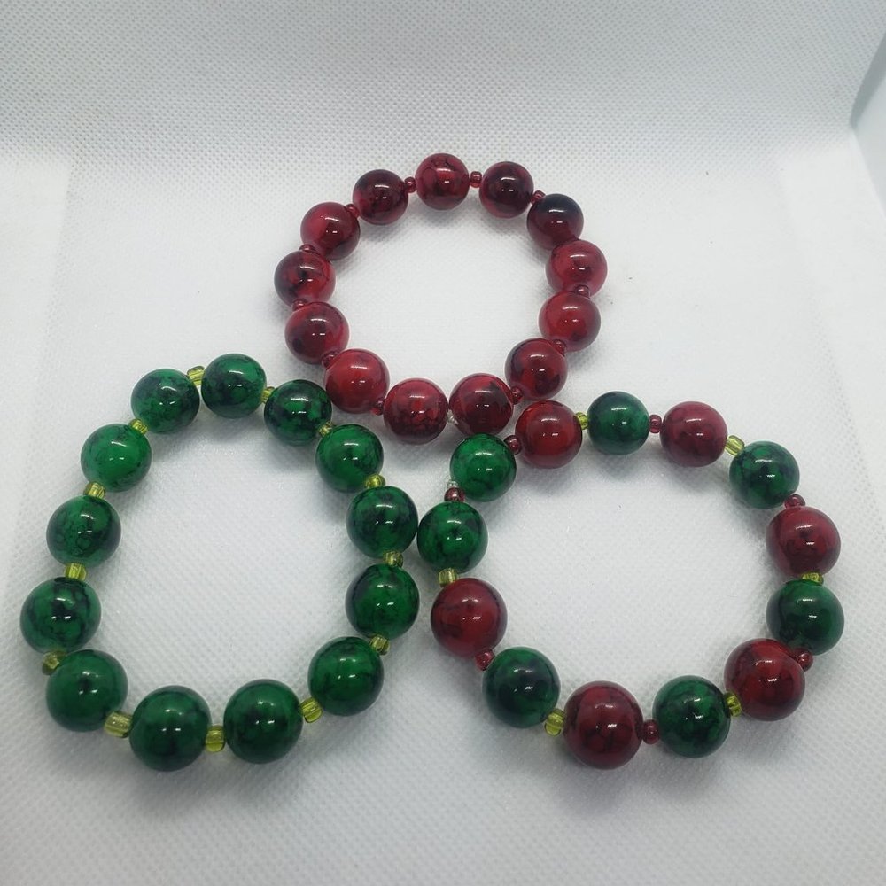 Marbled Glass Bead Bracelet Three set